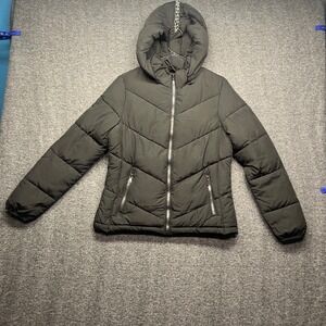 Snobbish Collection Jacket Womens Medium Black Puffer Hooded Chevron SN1239